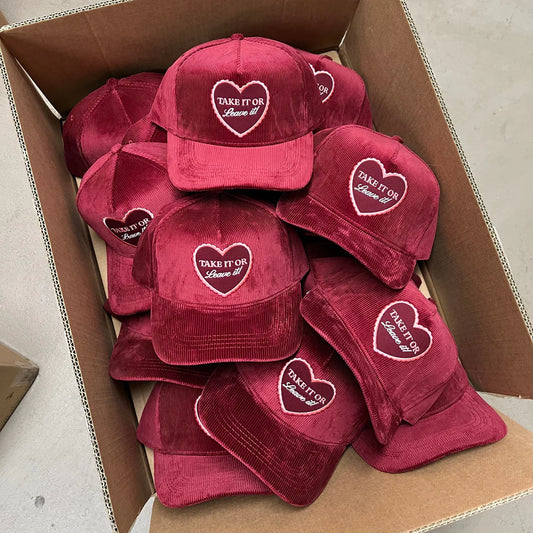 Take It or Leave It Maroon Corduroy Patch Hat