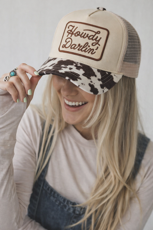 Howdy Darlin' Embroidered Patch Animal Print Trucker Hat